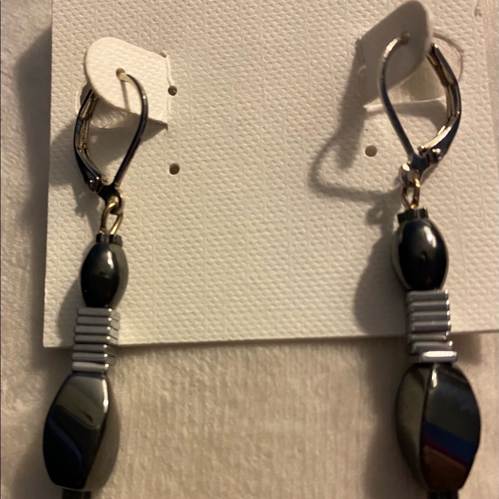 Grey hematite earrings.